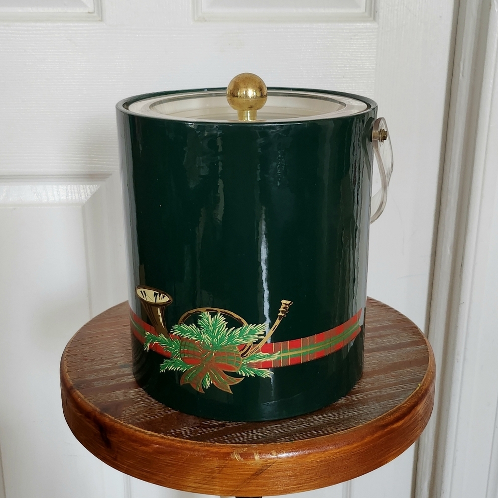 Festive Green Ice Bucket with Gold And Red Accents